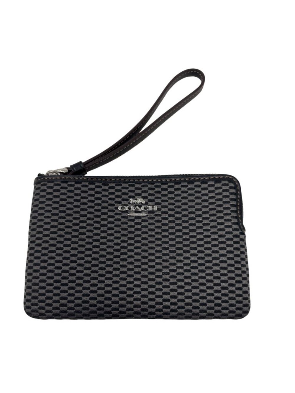 Coach Legacy Jacquard Fabric Corner Zip Gray/Black Wristlet